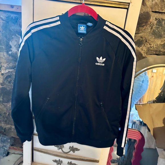 Adidas Black Track Jacket with White Stripes - Picture 3 of 15